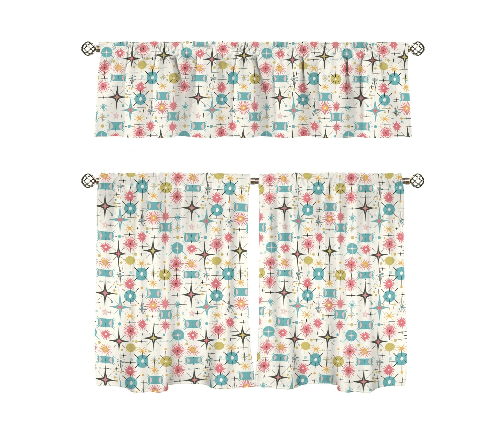 Kate McEnroe New York Mid Century Modern Atomic Starburst Tier and Valance Curtain SetValancesD3371997