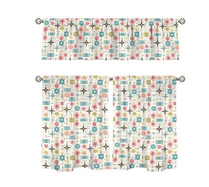 Kate McEnroe New York Mid Century Modern Atomic Starburst Tier and Valance Curtain SetValancesD3371997