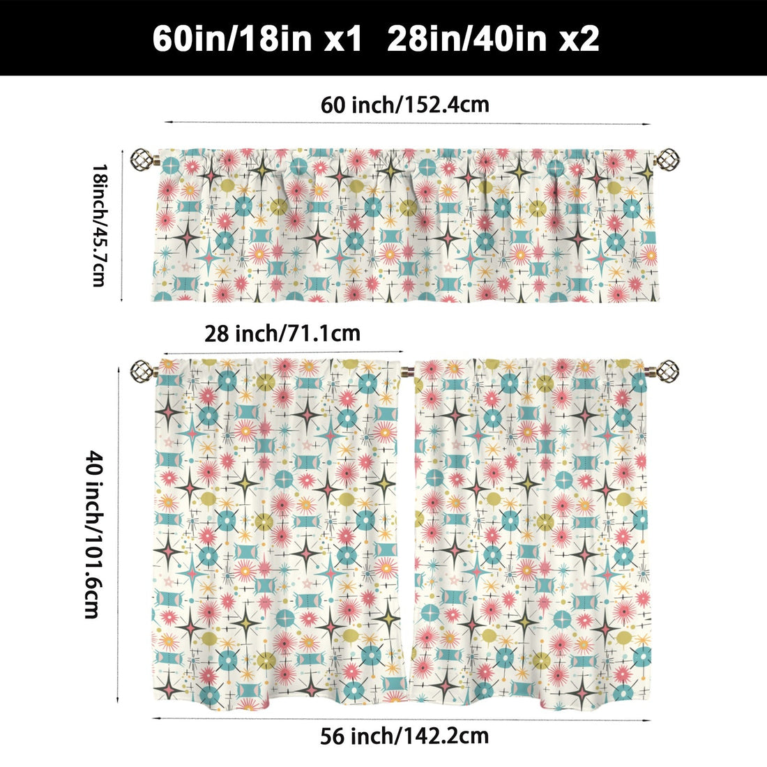 Kate McEnroe New York Mid Century Modern Atomic Starburst Tier and Valance Curtain SetValancesD3371997