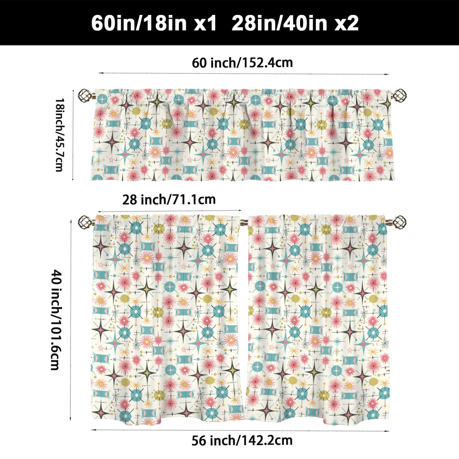 Kate McEnroe New York Mid Century Modern Atomic Starburst Tier and Valance Curtain SetValancesD3371997