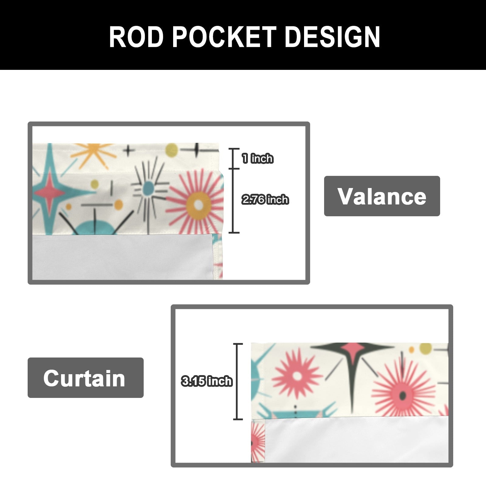 Kate McEnroe New York Mid Century Modern Atomic Starburst Tier and Valance Curtain SetValancesD3371997