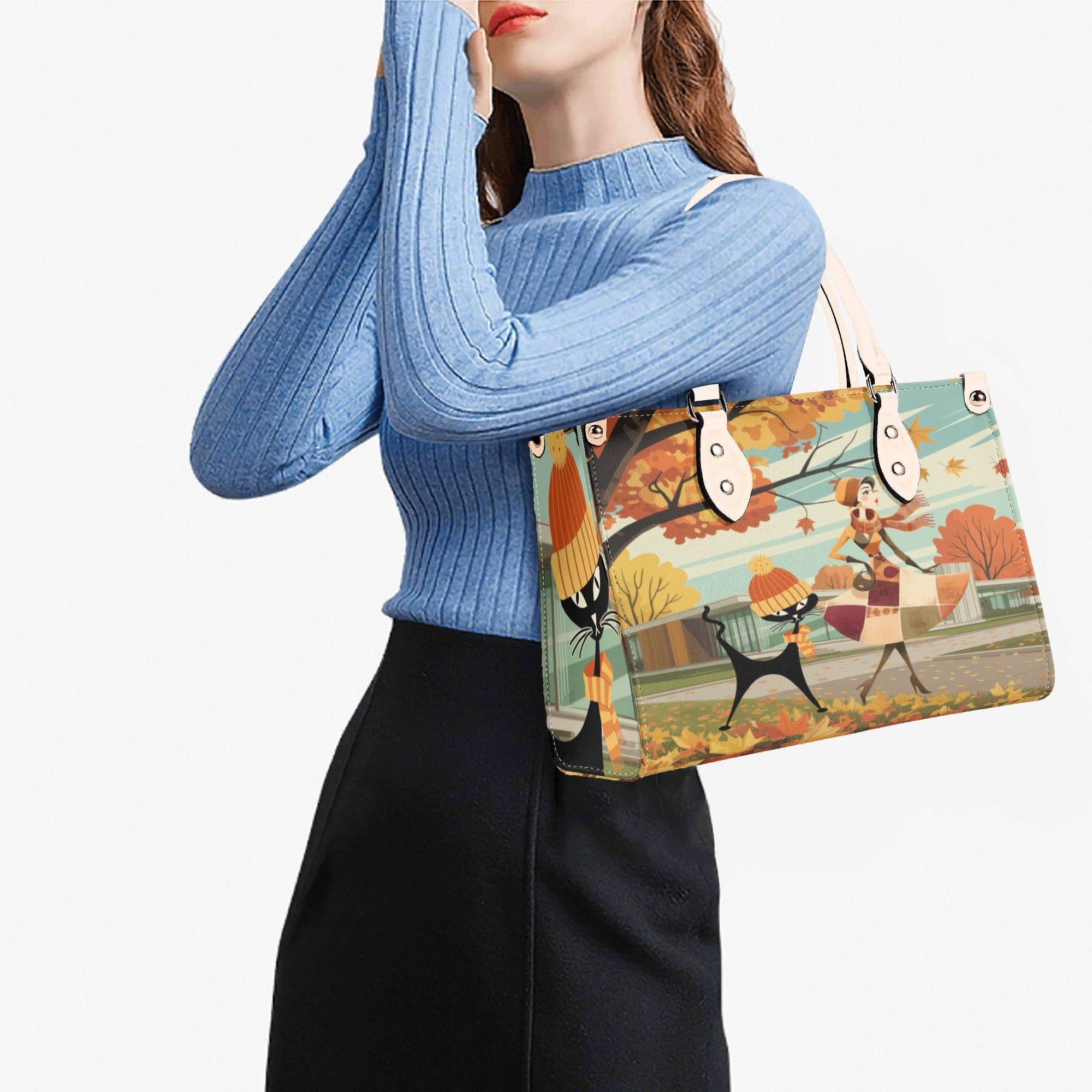 Kate McEnroe New York Mid Century Modern Autumn Handbag | Retro Atomic Cat PurseHandbagsW39ZJOLW - 4