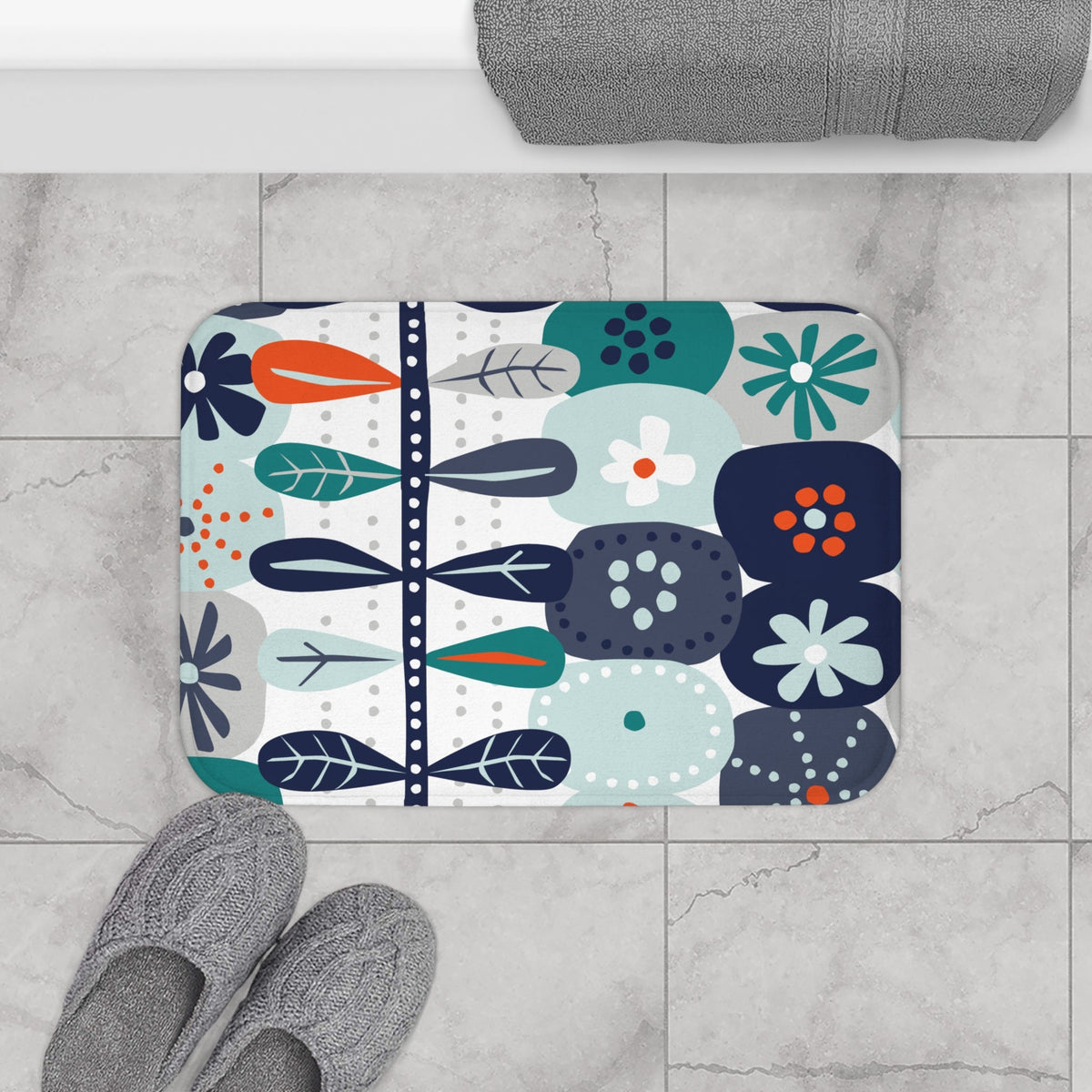 Kate McEnroe New York Mid Century Modern Bath Mat, Retro Mod Floral Scandinavian Bathroom RugBath Mats30025786744080431960
