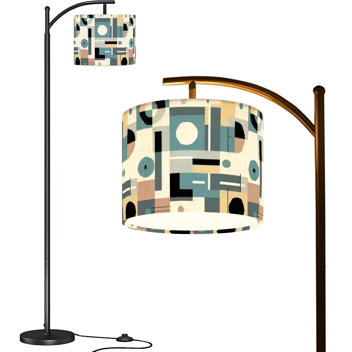 Kate McEnroe New York Mid Century Modern Bauhaus Arc Floor Lamp, Retro Geometric Grid Accent LightFloor Lampswk7v3UzQKj
