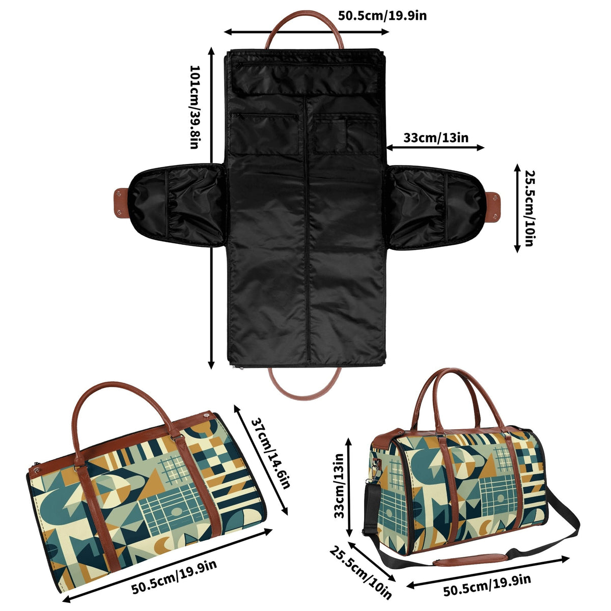Kate McEnroe New York Mid Century Modern Bauhaus Travel Duffel Bag, 50s Geometric Weekender, Retro Carry - On LuggageDuffel BagsN7MQ2PKW - 1