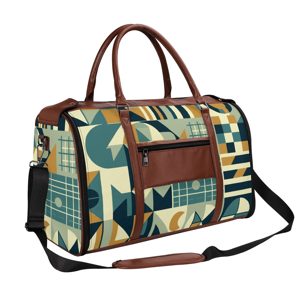 Kate McEnroe New York Mid Century Modern Bauhaus Travel Duffel Bag, 50s Geometric Weekender, Retro Carry - On LuggageDuffel BagsN7MQ2PKW - 1