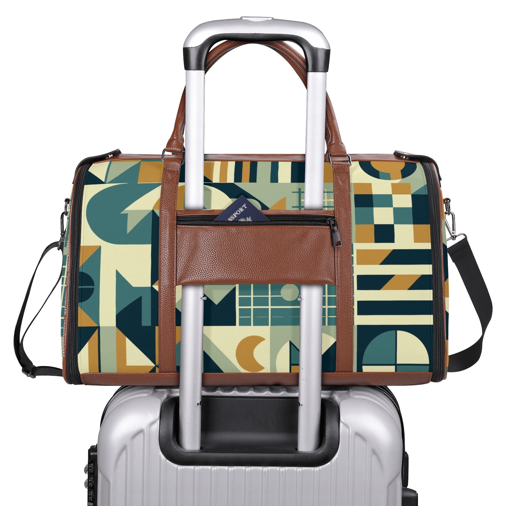 Kate McEnroe New York Mid Century Modern Bauhaus Travel Duffel Bag, 50s Geometric Weekender, Retro Carry - On LuggageDuffel BagsN7MQ2PKW - 1
