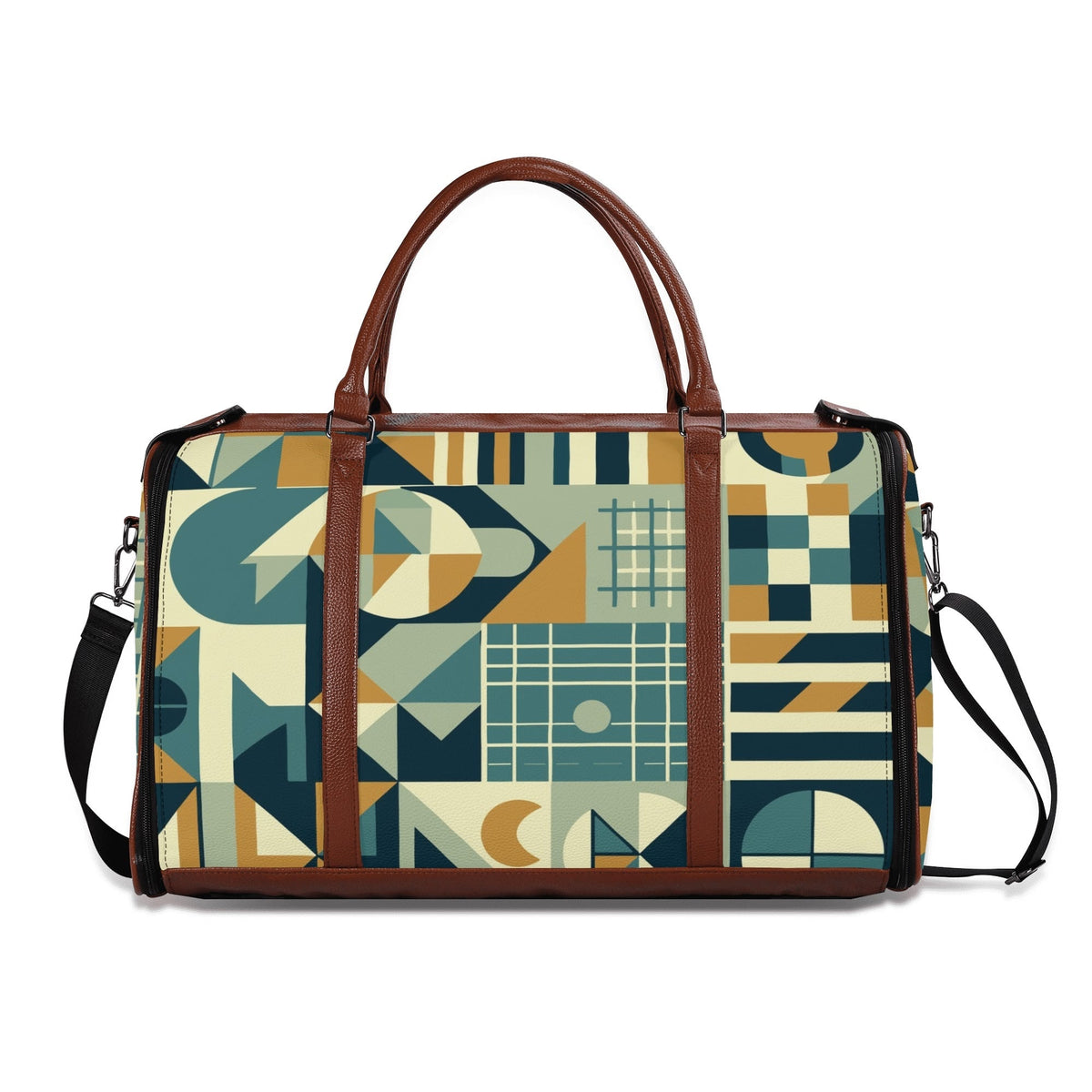 Kate McEnroe New York Mid Century Modern Bauhaus Travel Duffel Bag, 50s Geometric Weekender, Retro Carry - On LuggageDuffel BagsN7MQ2PKW - 1