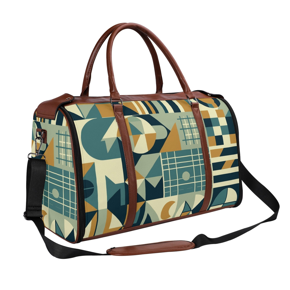 Kate McEnroe New York Mid Century Modern Bauhaus Travel Duffel Bag, 50s Geometric Weekender, Retro Carry - On LuggageDuffel BagsN7MQ2PKW - 1