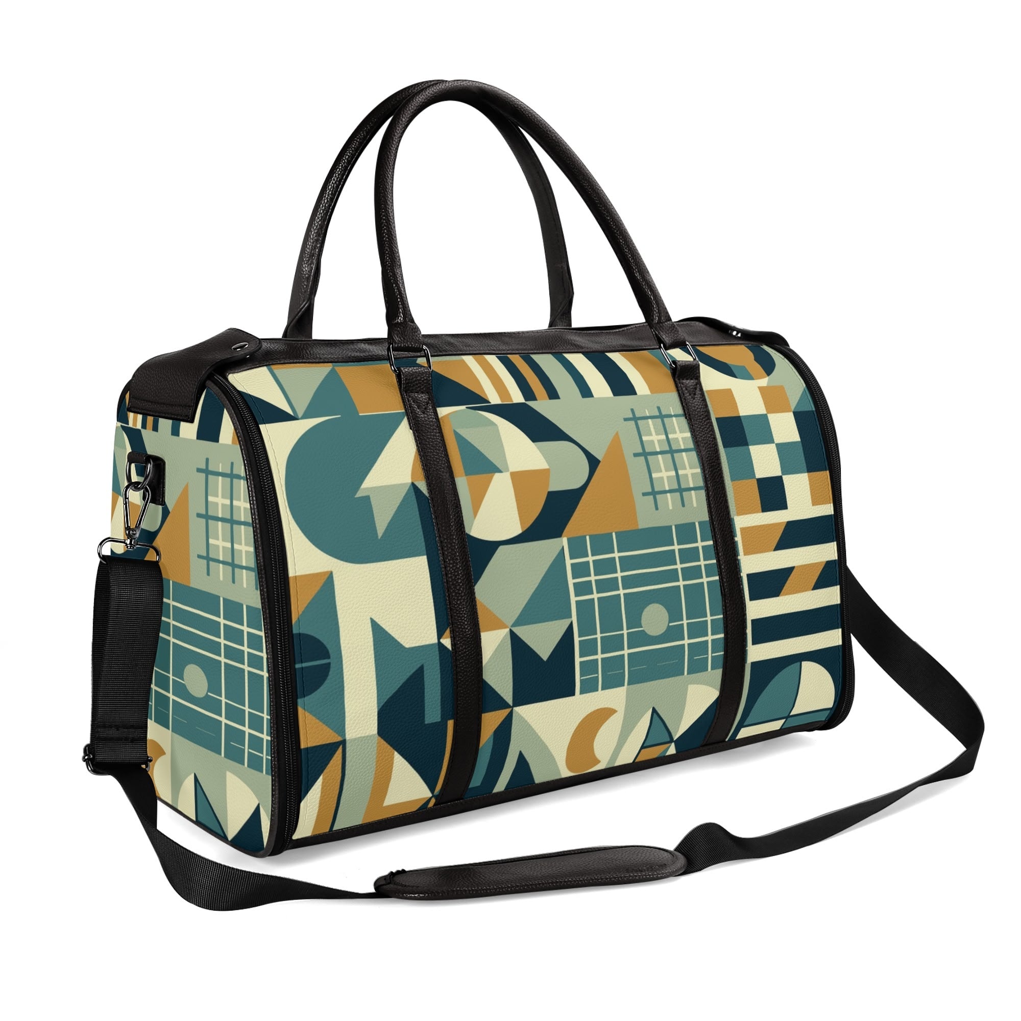 Kate McEnroe New York Mid Century Modern Bauhaus Travel Duffel Bag, 50s Geometric Weekender, Retro Carry - On LuggageDuffel BagsN7MQ2PKW - 2