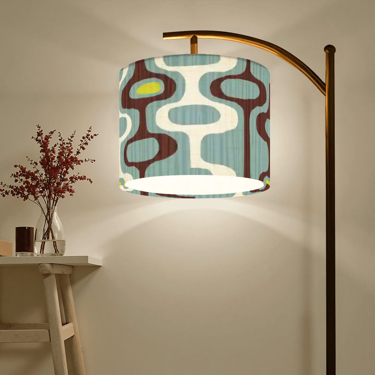 Kate McEnroe New York Mid Century Modern Blue Brown Retro Geometric Arc Floor LampArc Floor LampsqOrYfVRmOD