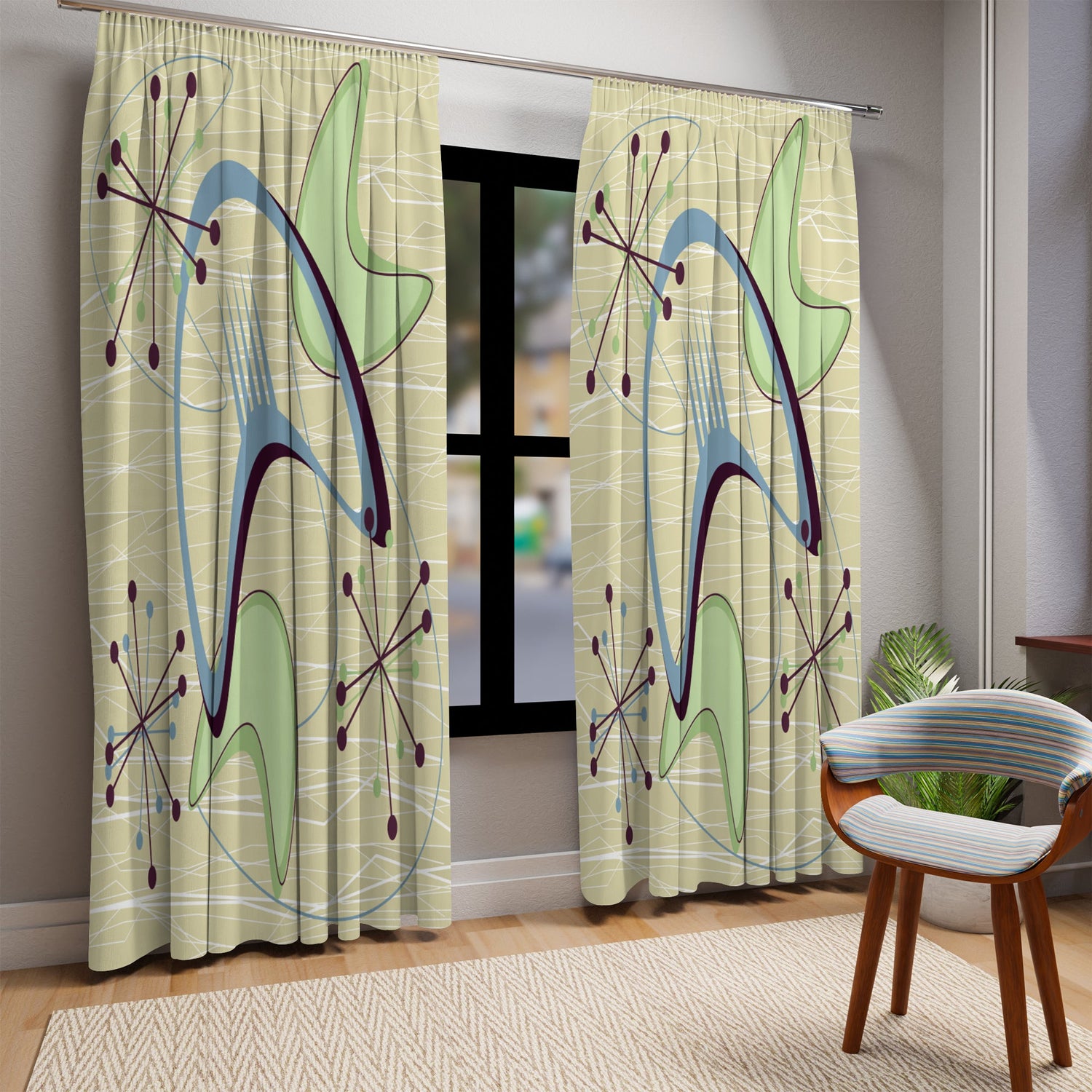 Kate McEnroe New York Mid Century Modern Boomerang Atomic Starburst Blackout Window CurtainsWindow Curtains18479123555621443503