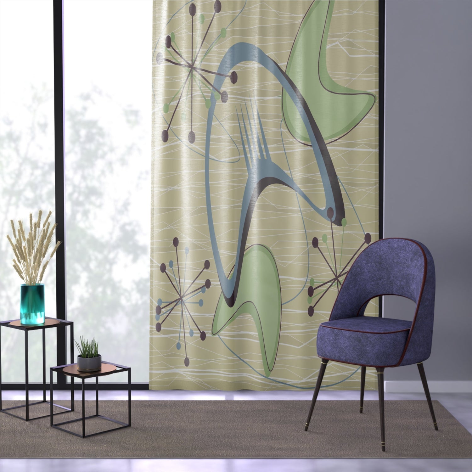 Kate McEnroe New York Mid Century Modern Boomerang Atomic Starburst Sheer Window CurtainsWindow Curtains70584361610542865872