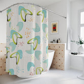 Kate McEnroe New York Mid Century Modern Boomerang Shower Curtain, Retro Aqua Blue, Lime Green, Orange, Silver Starburst Bathroom Decor, Retro Bath CurtainsShower CurtainsS40 - BOM - GBL - 7x7