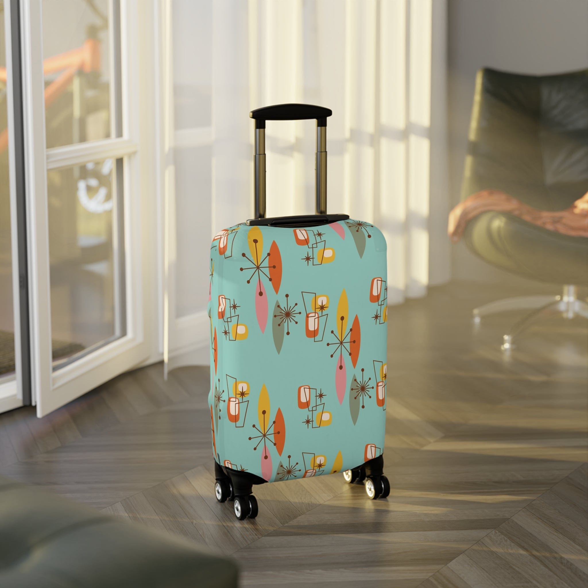 Kate McEnroe New York Mid Century Modern Boomerang Starburst Luggage Cover, Retro MCM Travel AccessoryLuggage Covers24051882533445517459