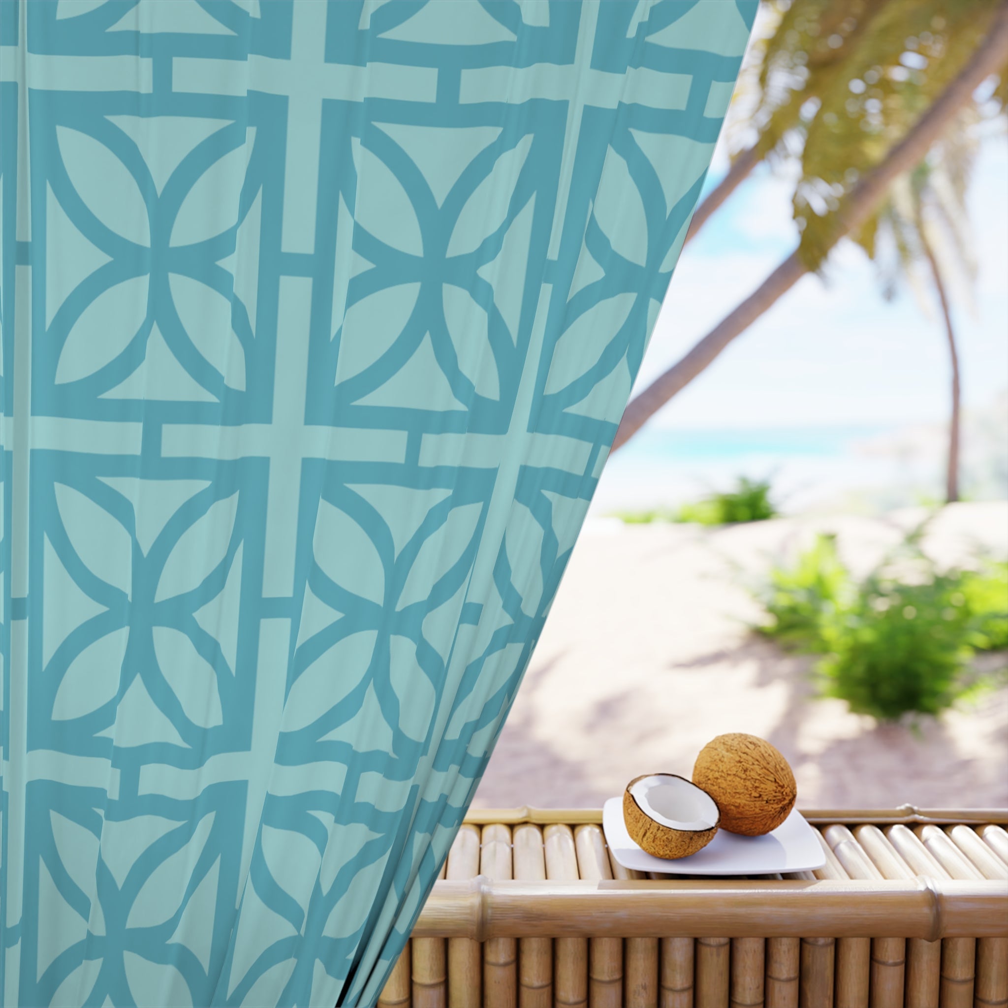 Kate McEnroe New York Mid Century Modern Breeze Block Blackout Curtains, Retro 50s Geometric Window Panels, MCM Aqua DrapesWindow Curtains30234083584318029599