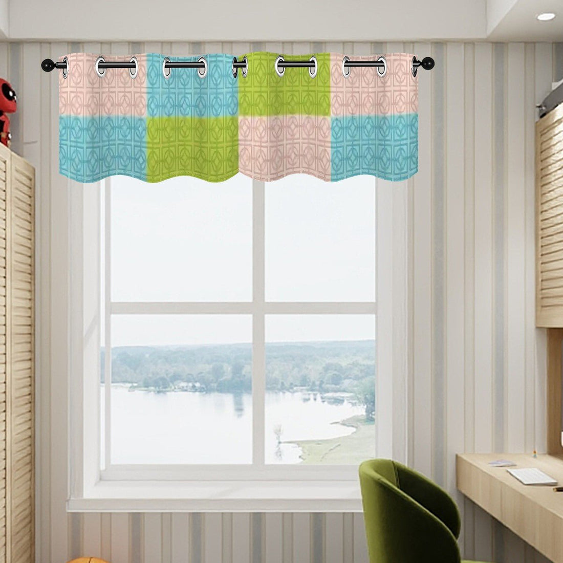 Kate McEnroe New York Mid Century Modern Breeze Block Patchwork Valance, Retro Color Block Curtain Topper, 50s Mod Window TreatmentValances7yxNffYblM