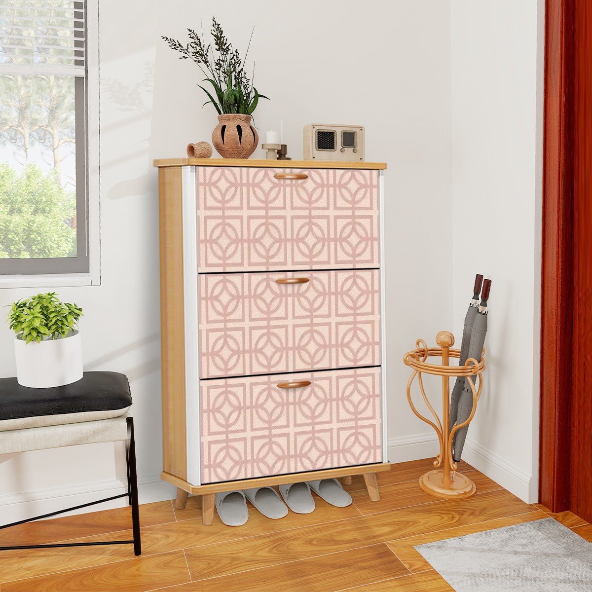 Kate McEnroe New York Mid Century Modern Breeze Block Shoe Cabinet, Retro Blush Geometric Storage, MCM 3 - Tier OrganizerShoe StorageMuF2Mf8H4A