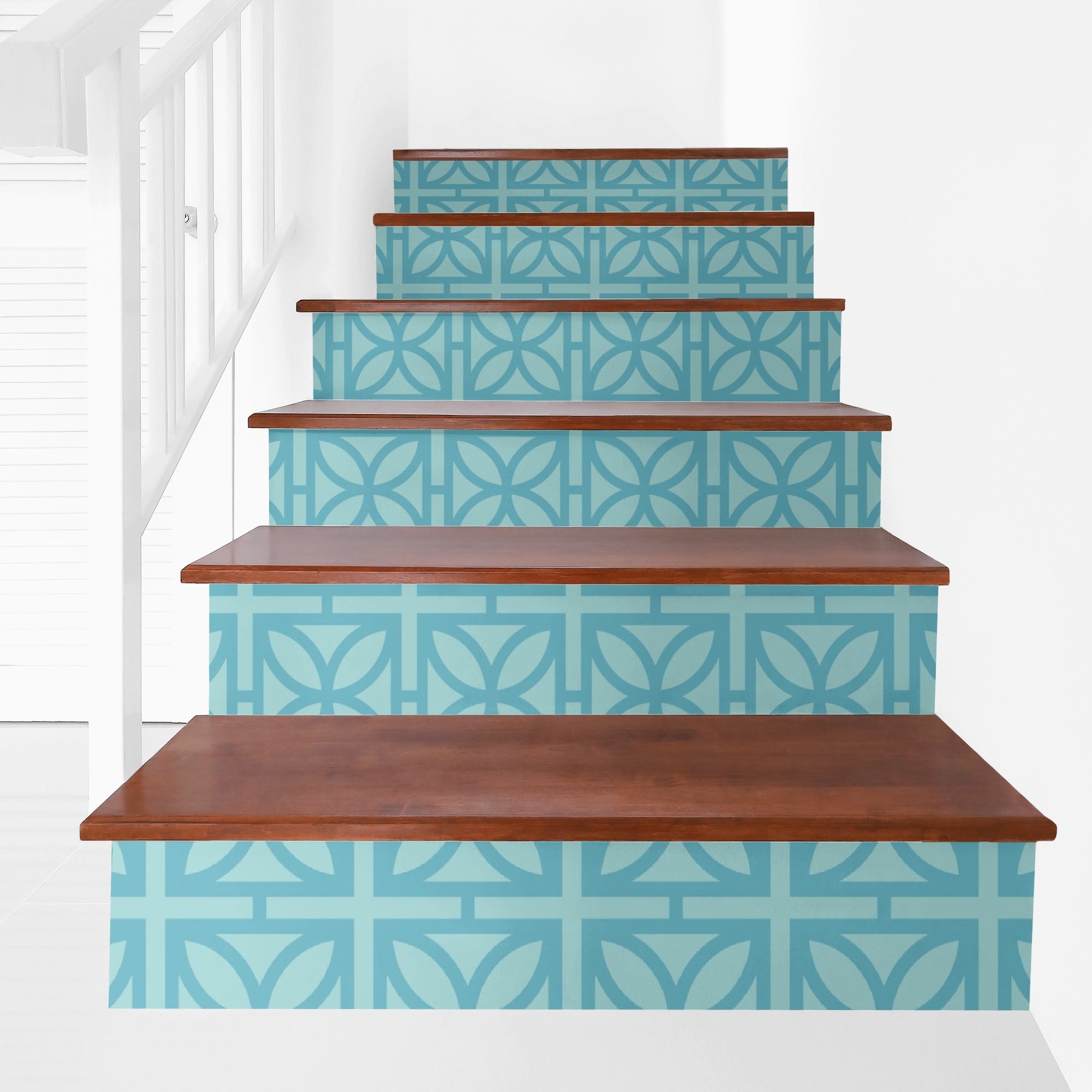 Kate McEnroe New York Mid Century Modern Breeze Block Stair Risers, Retro 50s Aqua Stair DecalsStair RisersW8MK3EXW - 1