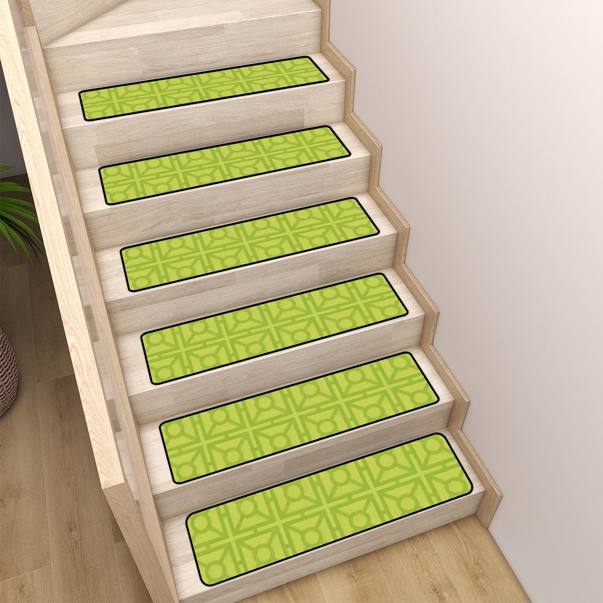 Kate McEnroe New York Mid Century Modern Breeze Block Stair Treads, Modernist Retro Green Geometric Step CoversStair Treads1iQqbhDxXj