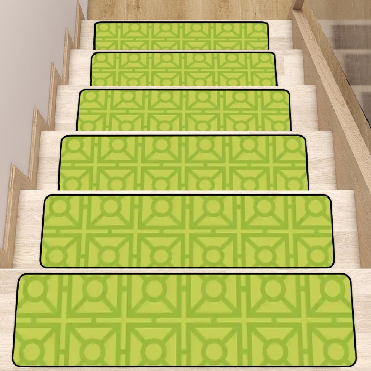 Kate McEnroe New York Mid Century Modern Breeze Block Stair Treads, Modernist Retro Green Geometric Step CoversStair Treads1iQqbhDxXj