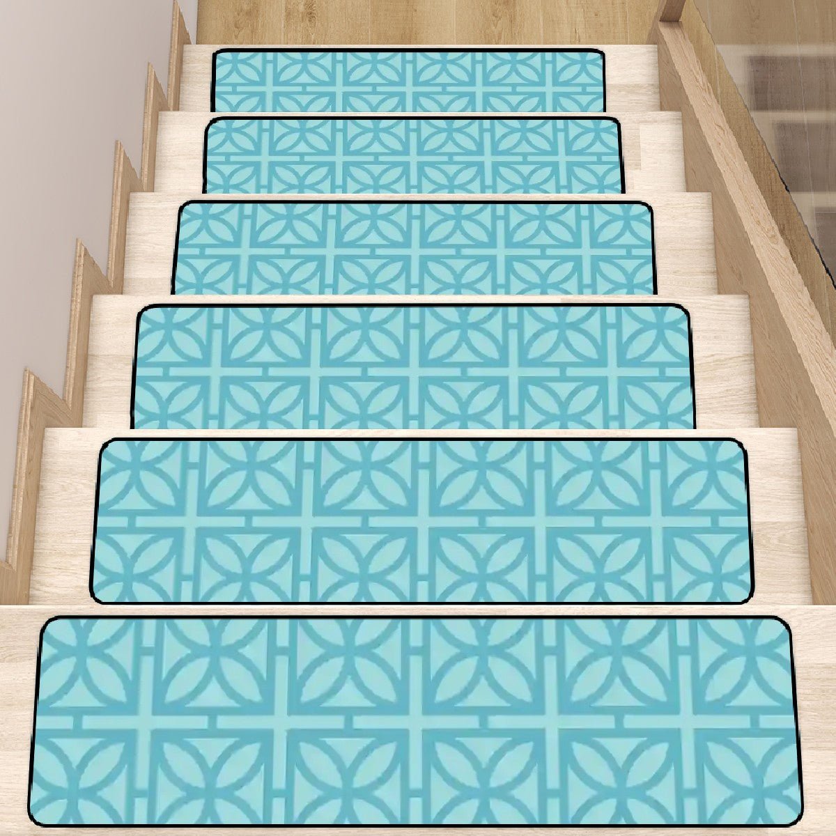 Kate McEnroe New York Mid Century Modern Breeze Block Stair Treads, Retro Geometric Blue Non - Slip Step CoversStair TreadsmY3uEUh2PG