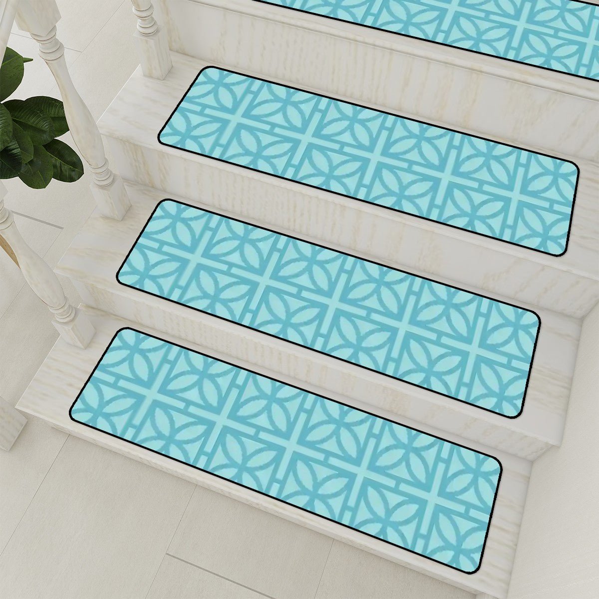 Kate McEnroe New York Mid Century Modern Breeze Block Stair Treads, Retro Geometric Blue Non - Slip Step CoversStair TreadsmY3uEUh2PG