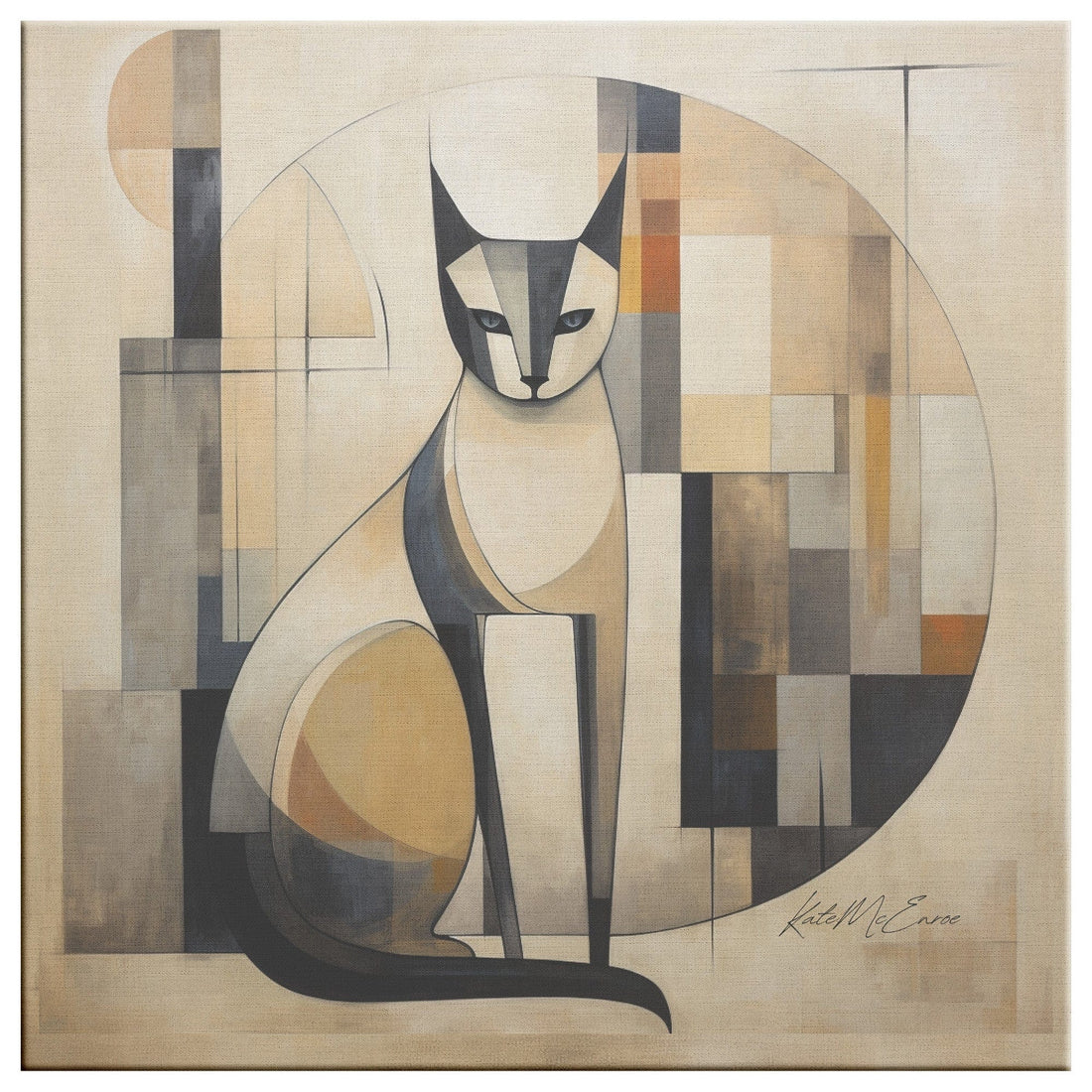 teelaunch Mid Century Modern Cat Abstract Bauhaus Canvas Wall Art Wall Art