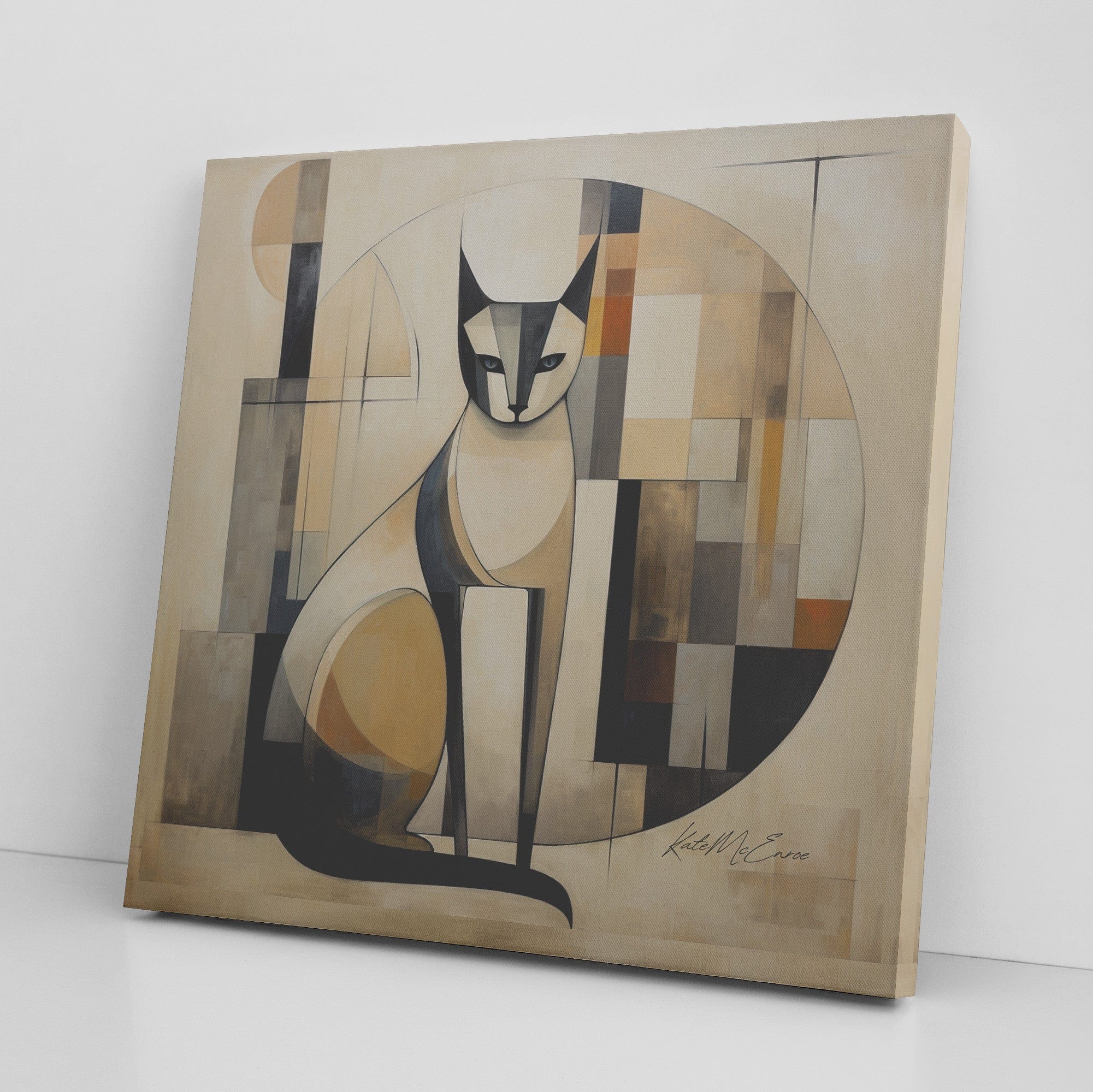 teelaunch Mid Century Modern Cat Abstract Bauhaus Canvas Wall Art Wall Art