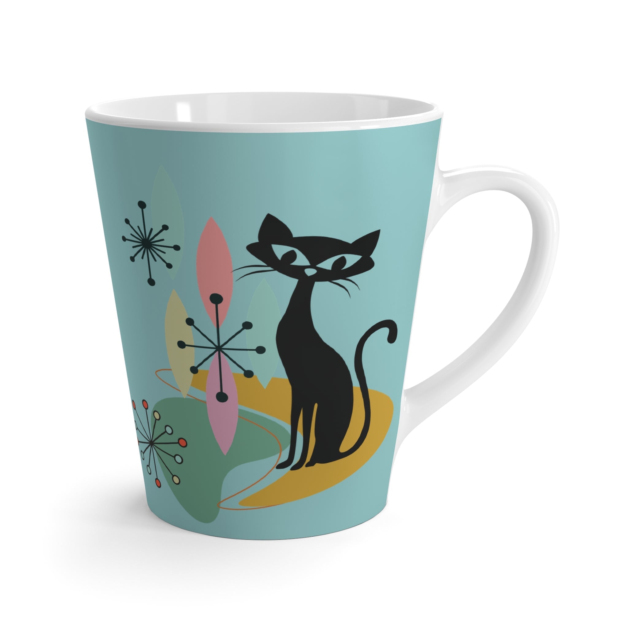 Kate McEnroe New York Mid Century Modern Cat Mug, Teal Retro Latte Cup, Vintage Atomic Design, Cat Lover Gift, MCM Coffee Mug, Ceramic Drinkware, Kitty MugMugs23541433738995279983