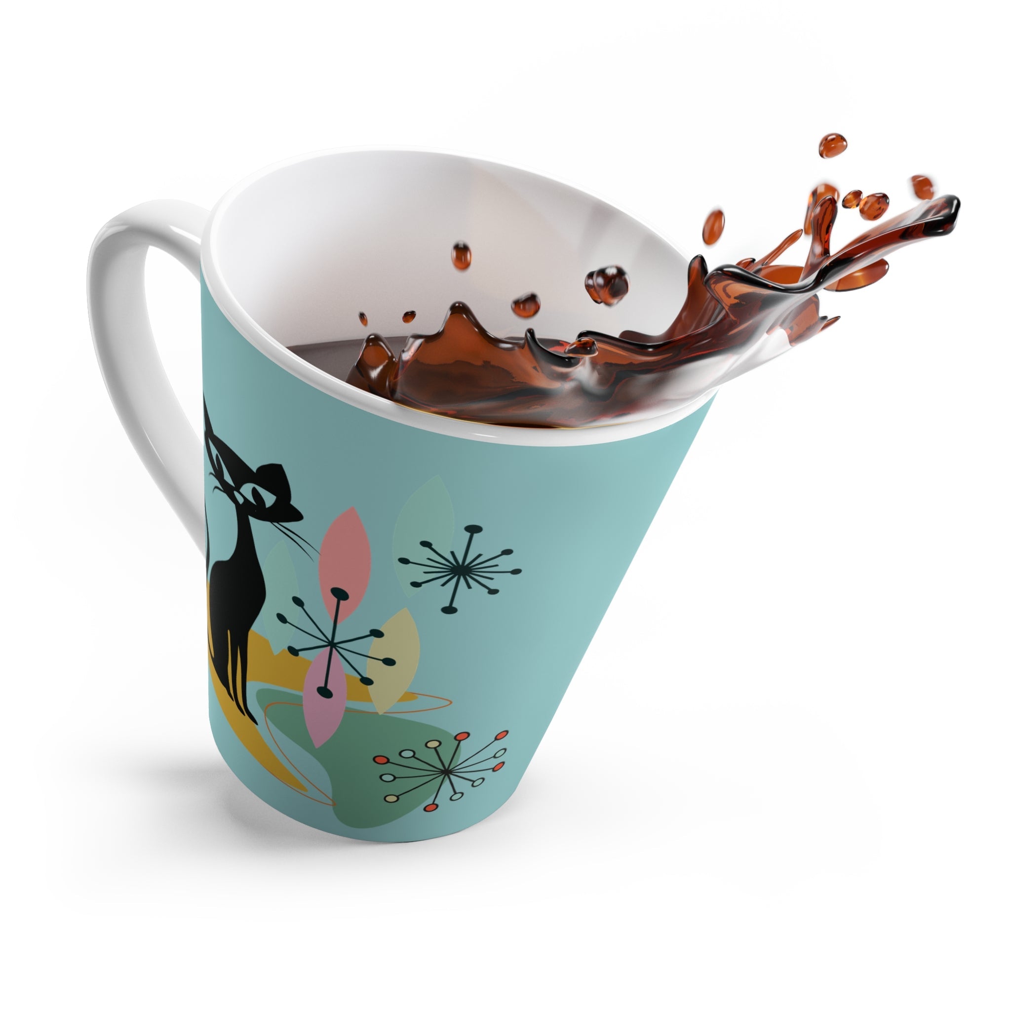 Kate McEnroe New York Mid Century Modern Cat Mug, Teal Retro Latte Cup, Vintage Atomic Design, Cat Lover Gift, MCM Coffee Mug, Ceramic Drinkware, Kitty MugMugs23541433738995279983