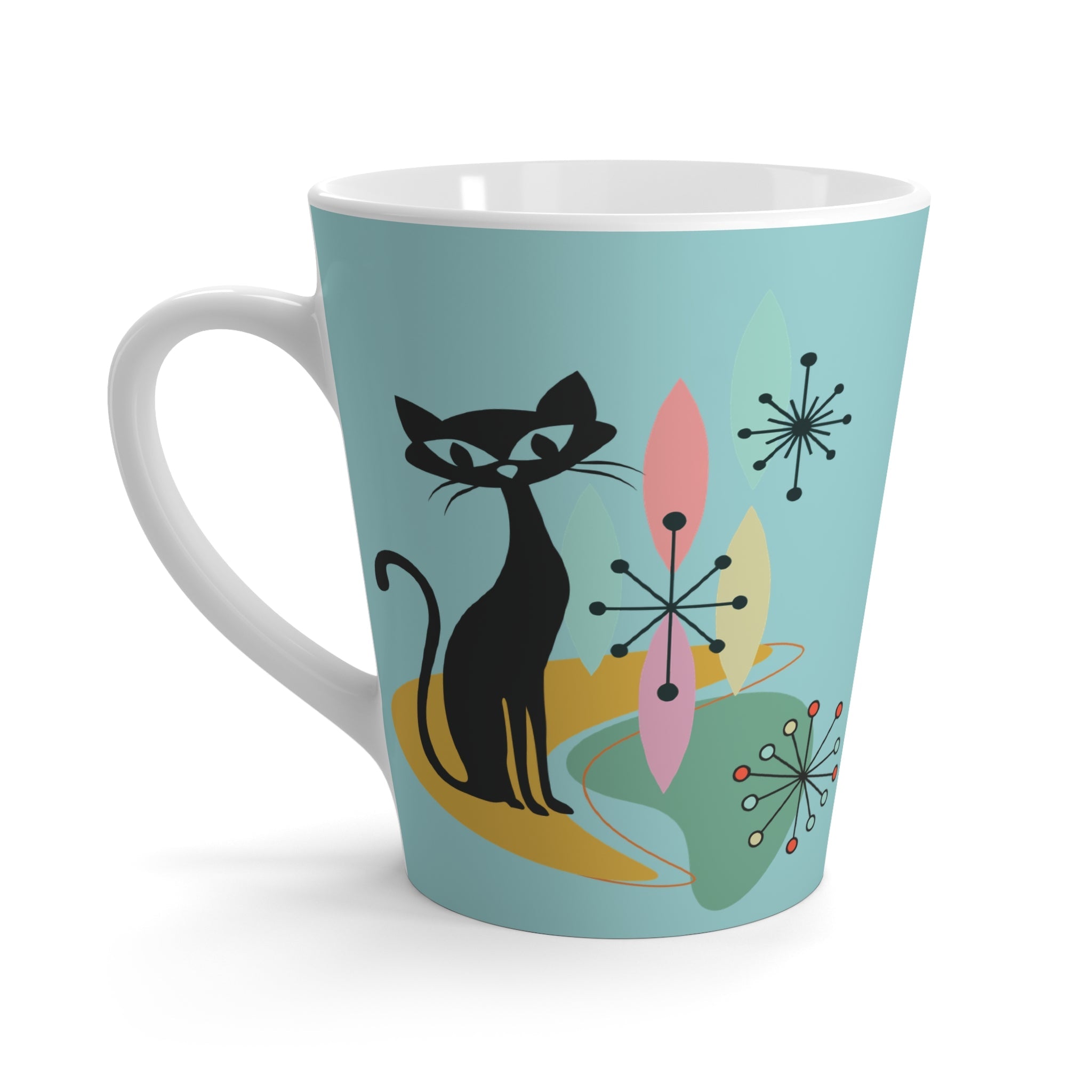 Kate McEnroe New York Mid Century Modern Cat Mug, Teal Retro Latte Cup, Vintage Atomic Design, Cat Lover Gift, MCM Coffee Mug, Ceramic Drinkware, Kitty MugMugs23541433738995279983