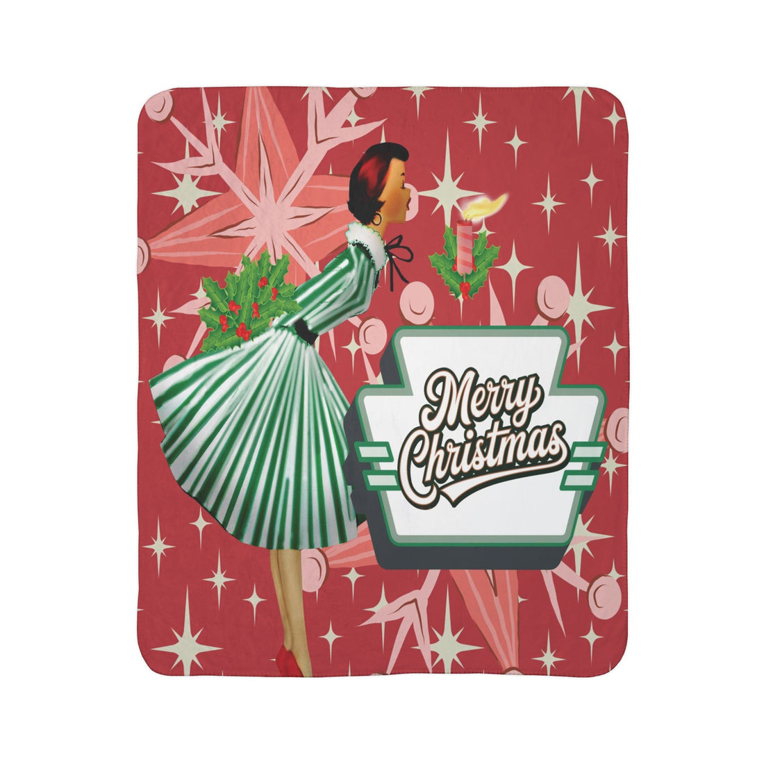 Kate McEnroe New York Mid Century Modern Christmas Blanket, Retro Vintage Kitsch Christmas Card Art Holiday Decor, Atomic Starburst Throw BlanketBlankets12123083091819165509