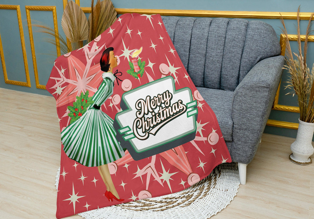 Kate McEnroe New York Mid Century Modern Christmas Blanket, Retro Vintage Kitsch Christmas Card Art Holiday Decor, Atomic Starburst Throw BlanketBlankets12123083091819165509