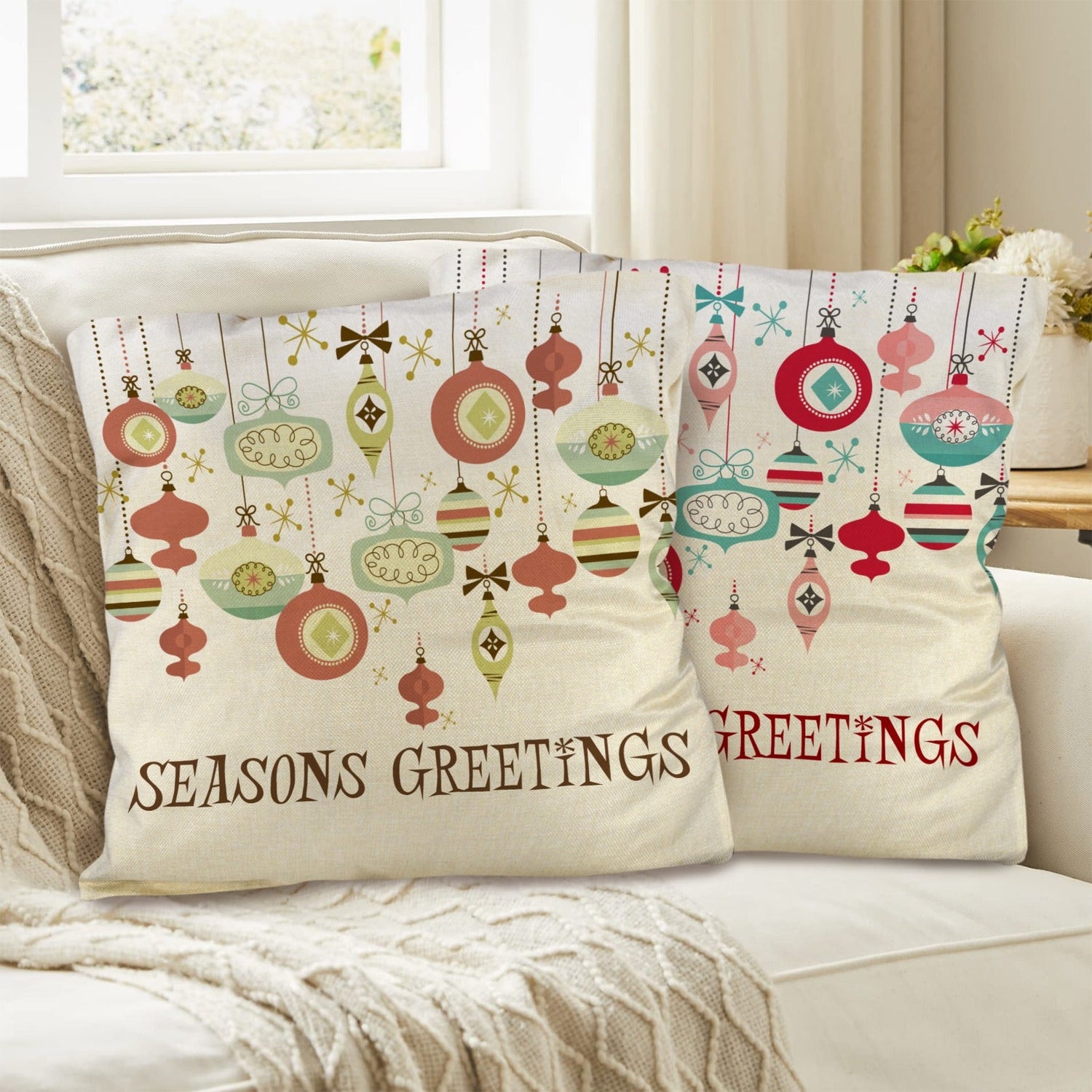 Kate McEnroe New York Mid Century Modern Christmas Ornament Pillow Covers, Retro 50s Kitsch Set of 2Throw Pillow CoversD3231263