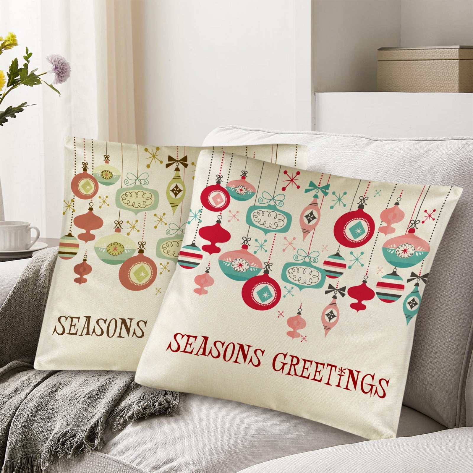 Kate McEnroe New York Mid Century Modern Christmas Ornament Pillow Covers, Retro 50s Kitsch Set of 2Throw Pillow CoversD3231263