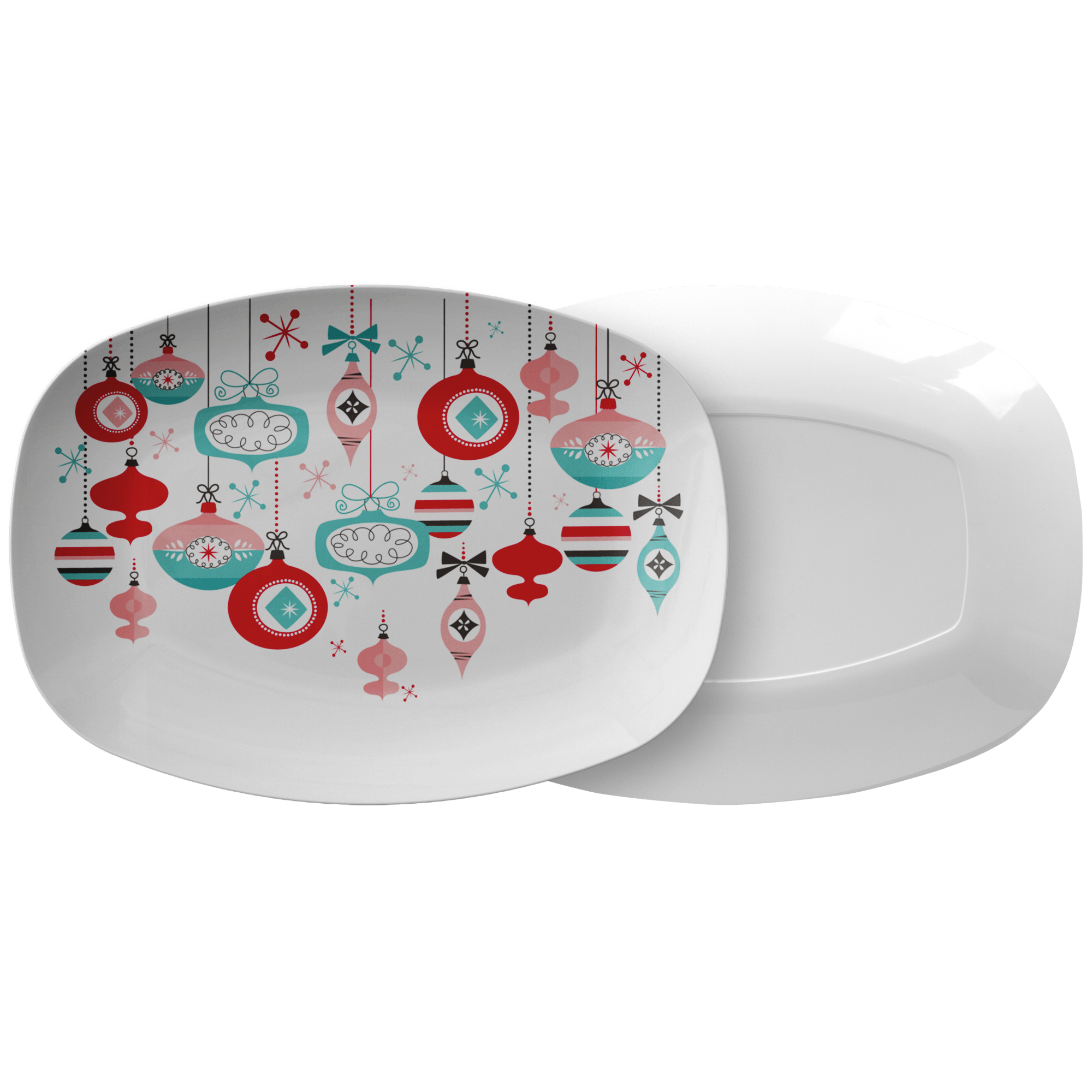 Kate McEnroe New York Mid Century Modern Christmas Ornaments Platter Pink Teal Red Holiday DinnerwareServing PlattersMCP - PTR - 001