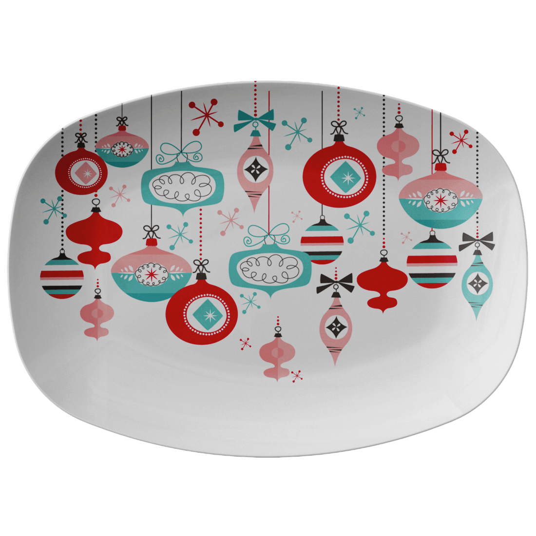 Kate McEnroe New York Mid Century Modern Christmas Ornaments Platter Pink Teal Red Holiday DinnerwareServing PlattersMCP - PTR - 001