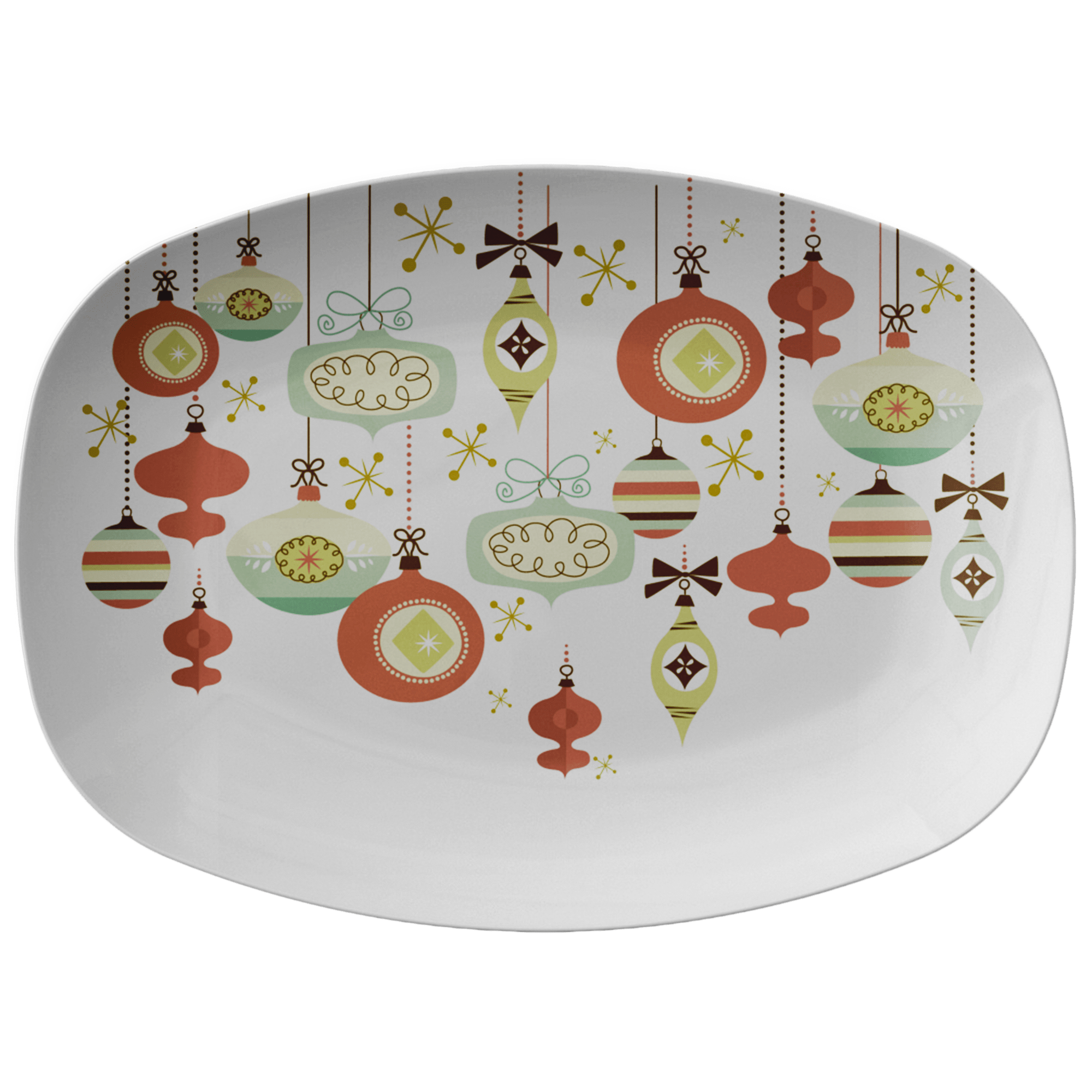 Kate McEnroe New York Mid Century Modern Christmas Ornaments Platter Sage Green Rust Holiday DinnerwareServing PlattersMCP - SGR - 002