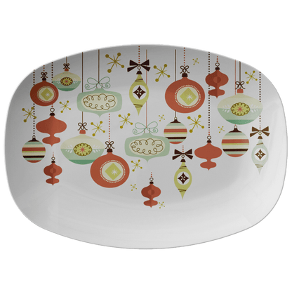 Kate McEnroe New York Mid Century Modern Christmas Ornaments Platter Sage Green Rust Holiday DinnerwareServing PlattersMCP - SGR - 002