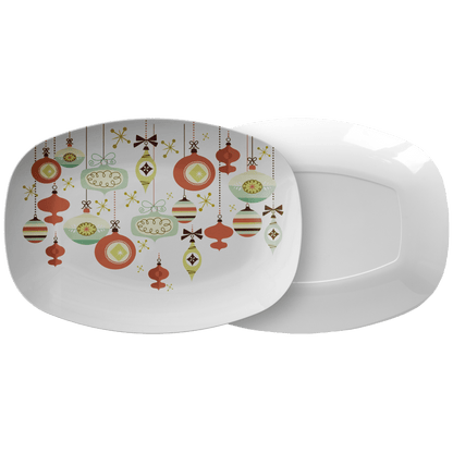 Kate McEnroe New York Mid Century Modern Christmas Ornaments Platter Sage Green Rust Holiday DinnerwareServing PlattersMCP - SGR - 002