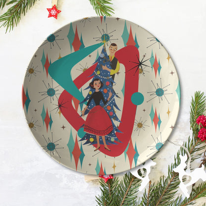 Kate McEnroe New York Mid Century Modern Christmas Plate, Retro 1950s Franciscan Starburst Decor, Kitsch Holiday DinnerwarePlates9820SINGLE