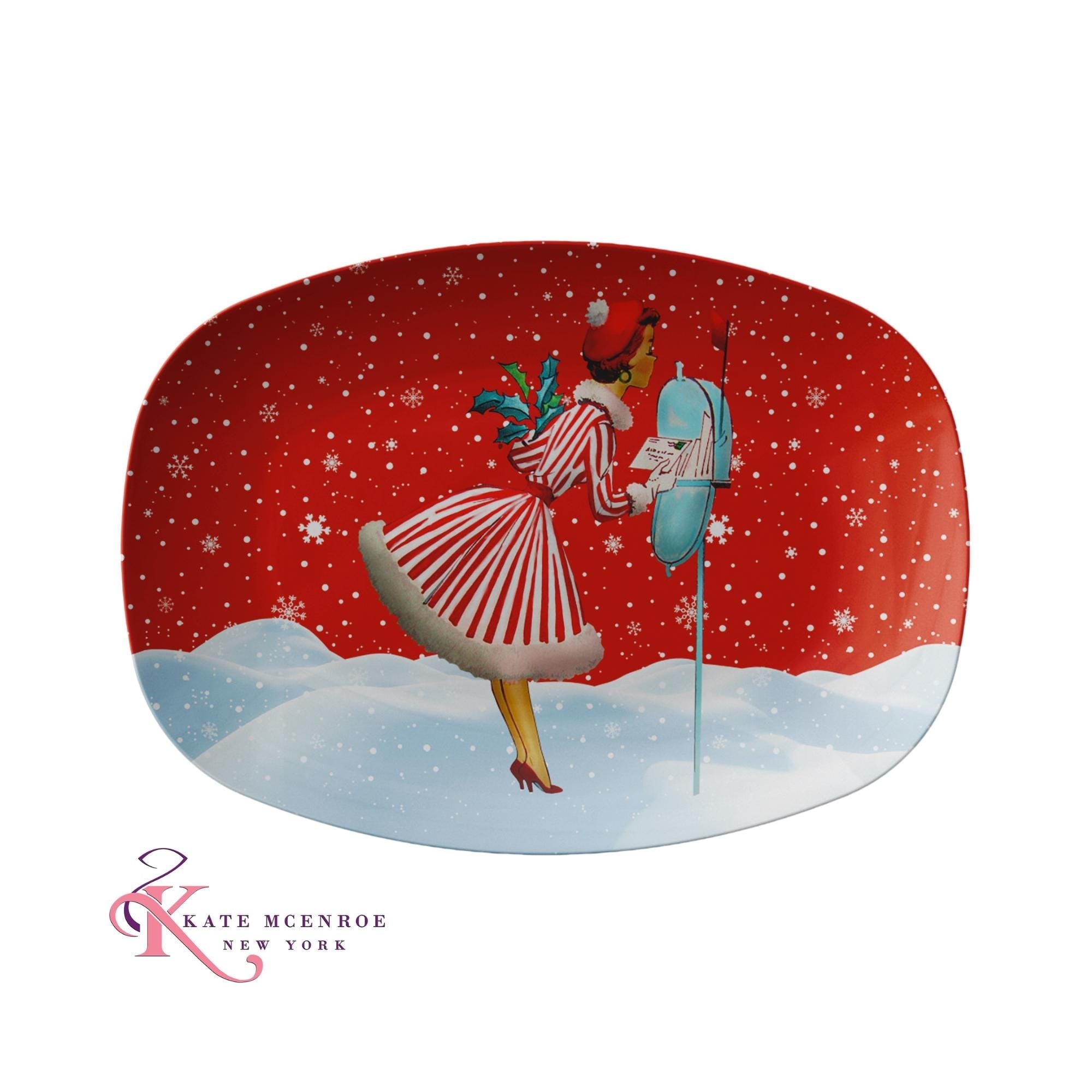 Kate McEnroe New York Mid Century Modern Christmas Platter, Retro Vintage 50s Kitsch Holiday DinnerwareServing PlattersPLT - 50X