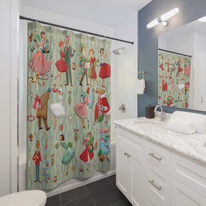Kate McEnroe New York Mid Century Modern Christmas Shower Curtain, Retro Vintage 50s Holiday Bath DecorShower Curtains13307444863591581613