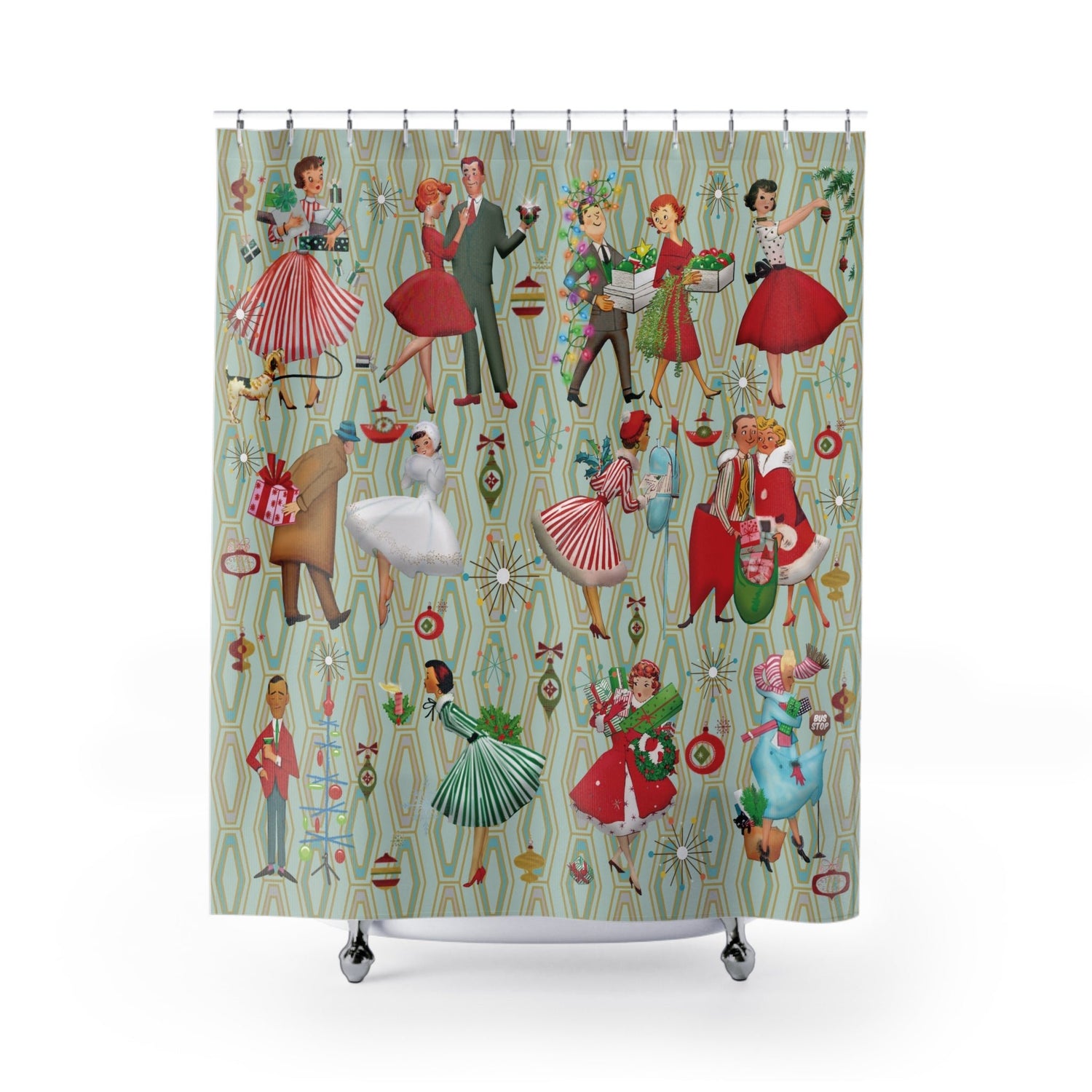 Kate McEnroe New York Mid Century Modern Christmas Shower Curtain, Retro Vintage 50s Holiday Bath DecorShower Curtains13307444863591581613