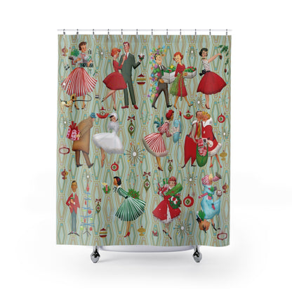 Kate McEnroe New York Mid Century Modern Christmas Shower Curtain, Retro Vintage 50s Holiday Bath DecorShower Curtains13307444863591581613