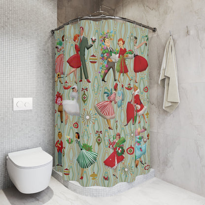 Kate McEnroe New York Mid Century Modern Christmas Shower Curtain, Retro Vintage 50s Holiday Bath DecorShower Curtains13307444863591581613