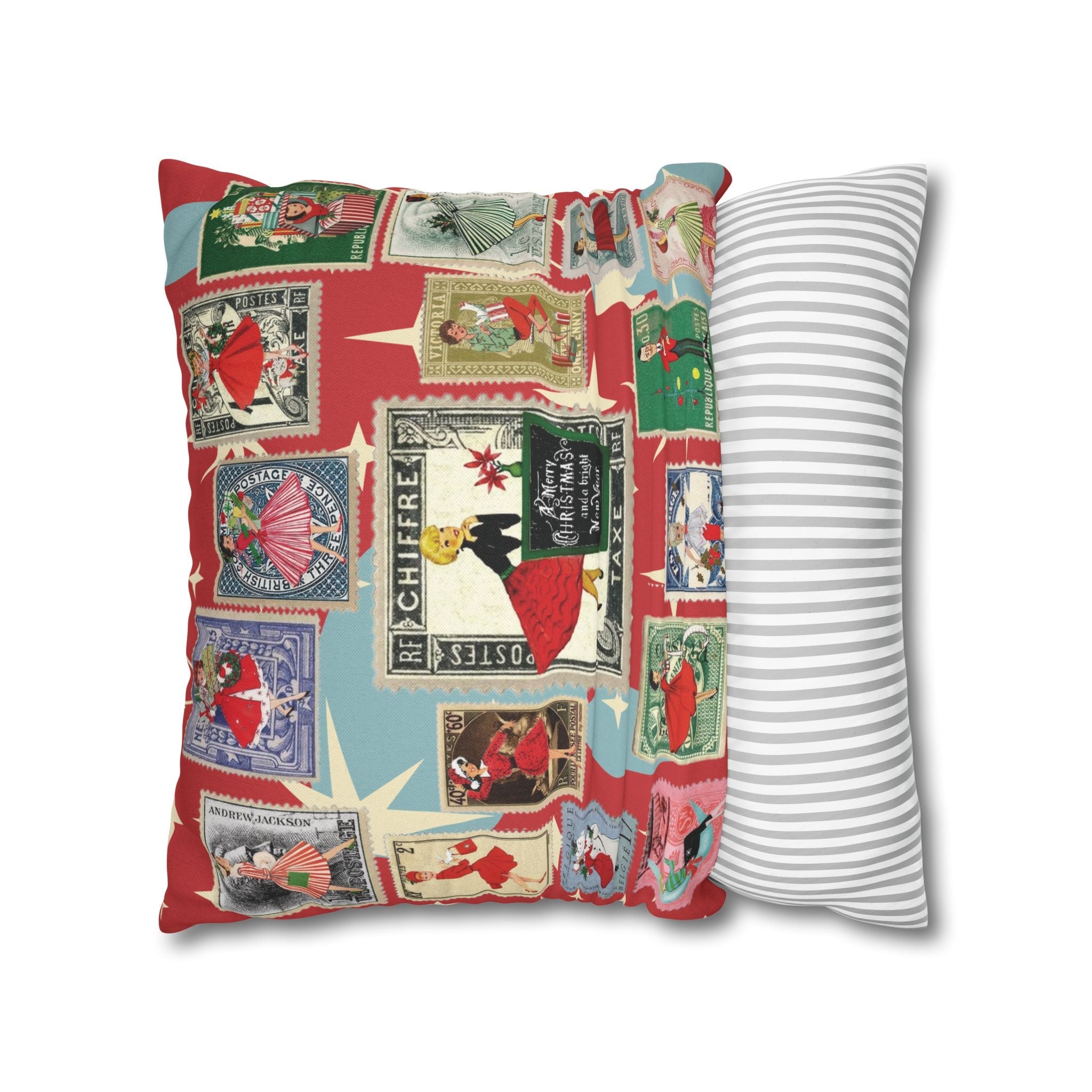 Kate McEnroe New York Mid Century Modern Christmas Stamp Throw Pillow Cover, Retro Atomic Starburst Holiday AccentThrow Pillow Covers25817573110993679974