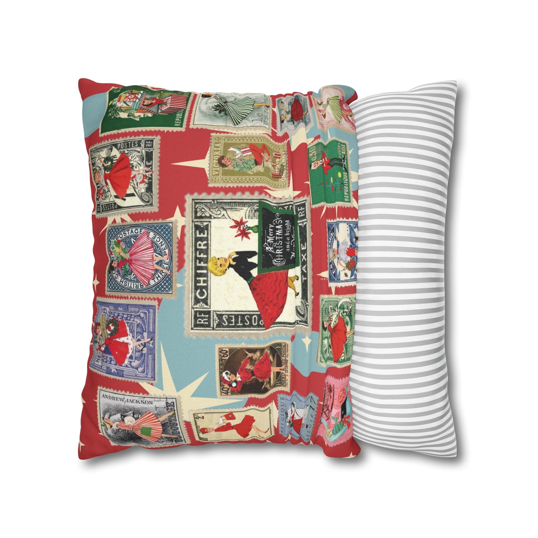 Kate McEnroe New York Mid Century Modern Christmas Stamp Throw Pillow Cover, Retro Atomic Starburst Holiday AccentThrow Pillow Covers25817573110993679974