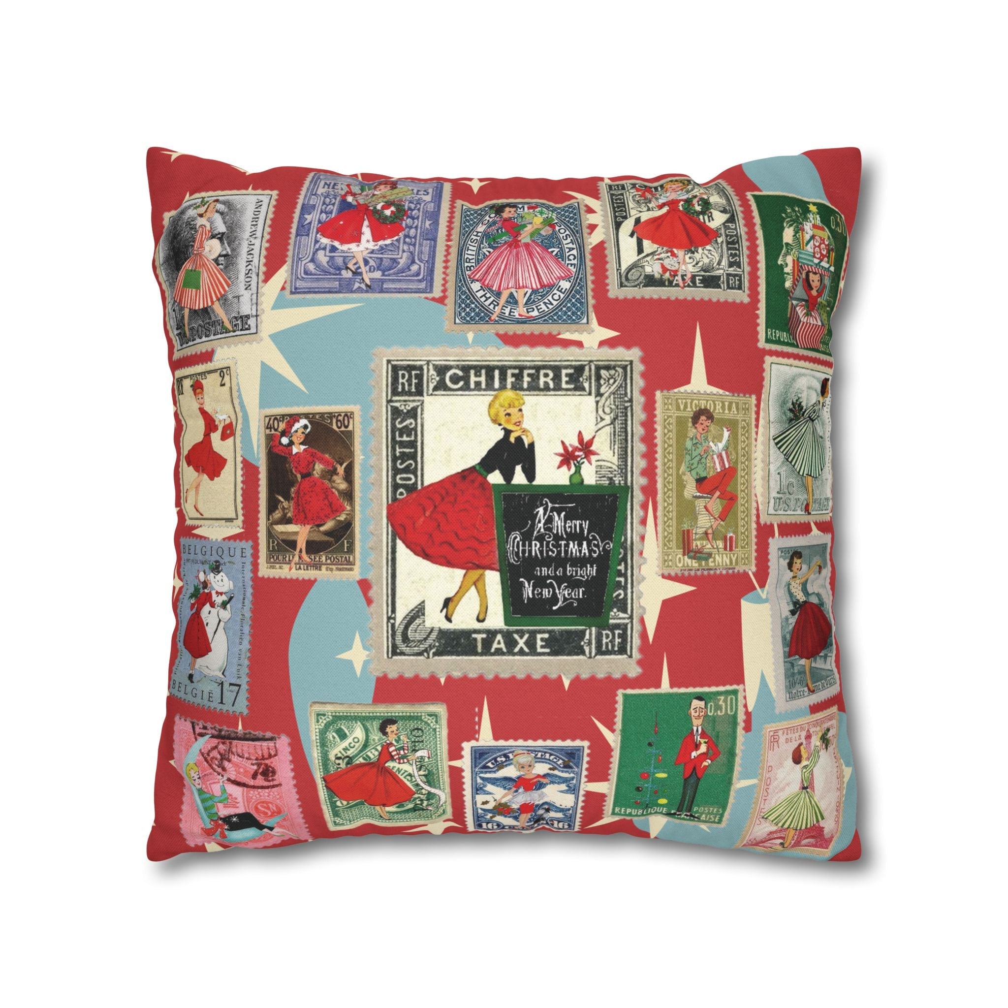 Kate McEnroe New York Mid Century Modern Christmas Stamp Throw Pillow Cover, Retro Atomic Starburst Holiday AccentThrow Pillow Covers25817573110993679974